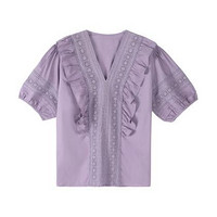 CHIU·SHUI 秋水伊人 女士V领短袖T恤 6021403818 紫色 XL