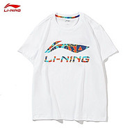 LI-NING 李宁 短袖t恤男女同款夏季新品宽松透气ins风潮流情侣款国潮运动半袖T恤体恤 白色(大logo) L/175