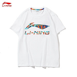 LI-NING 李宁 短袖t恤男女同款夏季新品宽松透气ins风潮流情侣款国潮运动半袖T恤体恤 白色(大logo) L/175