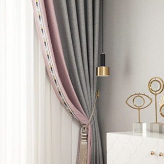 紫柯 现代简约窗帘 灰色+粉色 8m 打孔款