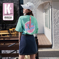 HSTYLE 韩都衣舍 2022韩版女装夏装新款宽松套头休闲印花短袖T恤NFH0058
