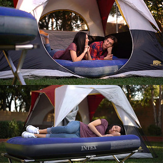 INTEX充气床垫家用双人单人户外便携午休床简易折叠冲气床气垫床（+手拉泵+防潮垫、152x203x25cm）
