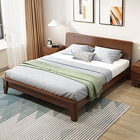 杜沃 实木床 现代简约1.5米1.8米双人床北欧卧室家具橡胶木床架子床 212-1 胡桃色1.5米*2米