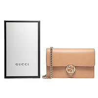 GUCCI 古驰 女士小方包翻盖"双G"LOGO单肩斜挎链条包 藕粉色510314 CAO0G 2754