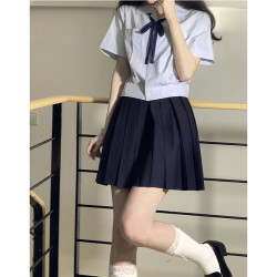车厘子 JK制服 收腰短款衬衫+裙子 水色套装