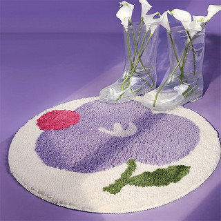 原创设计花朵地毯北欧卧室客厅圆形床边垫房间INS风-丁香紫-800*800MM
