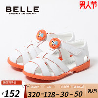 BeLLE 百丽 童鞋男女童春夏柔软包头宝宝鞋休闲防滑鞋子幼童透气软底凉鞋 白色E98953 25 橙色R20711 24