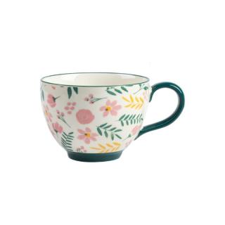 墨色 陶瓷杯 450ml 花红柳绿