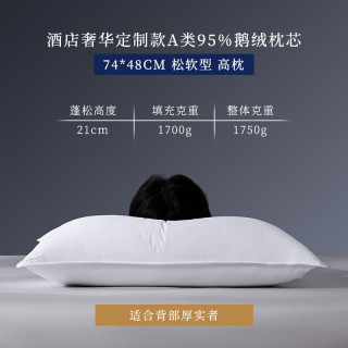 Amain 雅棉 五星级酒店羽绒枕头 白鹅绒枕头95鹅绒枕芯 A类全棉抗菌一对拍2 新品95%鹅绒酒店枕-高枕