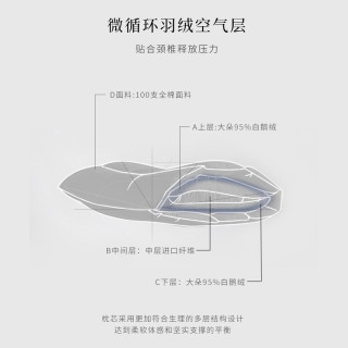 Amain 雅棉 五星级酒店羽绒枕头 白鹅绒枕头95鹅绒枕芯 A类全棉抗菌一对拍2 新品95%鹅绒酒店枕-高枕