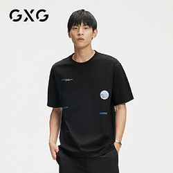 GXG 男裝 2022春季時尚經典休閑黑色短袖T恤男_黑色,175/L