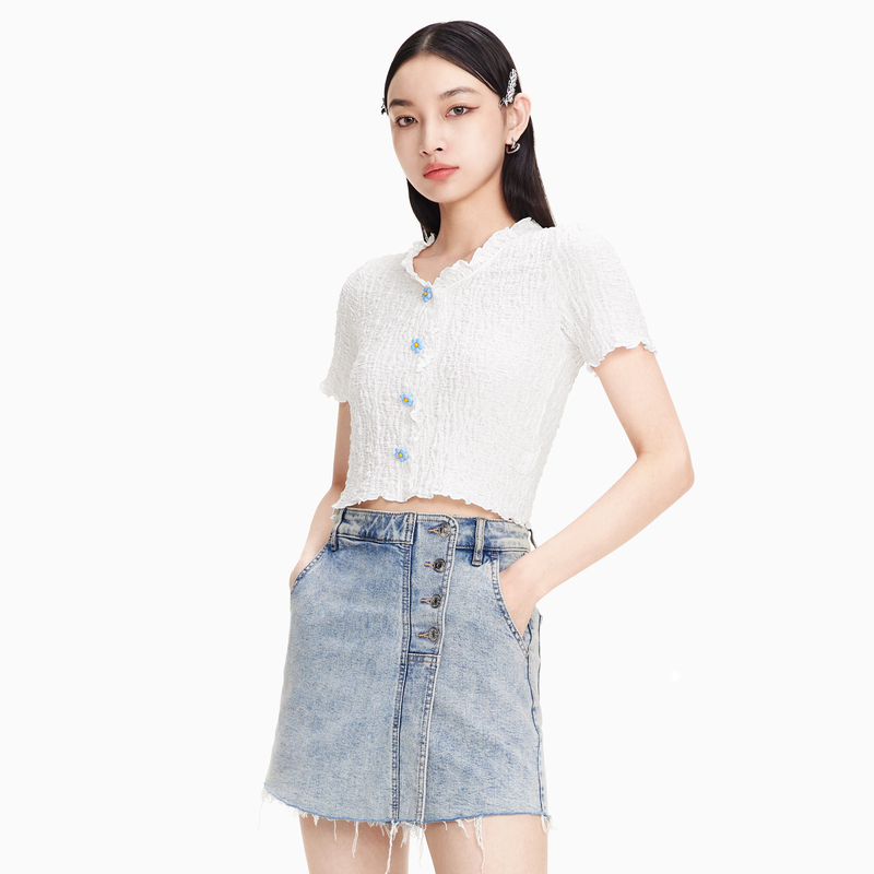 A21 女士V领短袖衫 F422231108