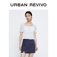 URBAN REVIVO UR女装休闲灯笼袖薄款法式褶皱方领衬衫WH35S2CN2006