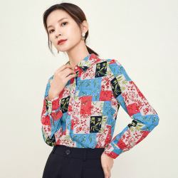 sharejewelry熙然秋季宽松雪纺衫女新款上衣秋装女长袖衬衫女