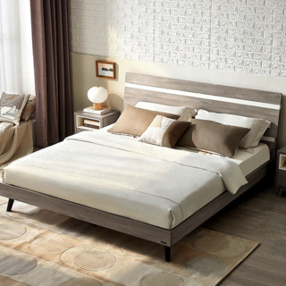 QuanU 全友 106305C+105001 简约板式床+弹簧床垫+床头柜*2 1.8m床