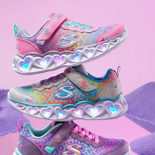 SKECHERS 斯凯奇 Love LIGHTS系列 HEART LIGHTS 女童休闲运动鞋 302145L/PKMT 粉红色/多彩色/PKMT 30码