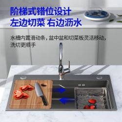 省90元 厨房水槽 Riifo 日丰卫浴厨房纳米水槽洗菜盆单槽枪灰色304不锈钢水槽大单槽台下盆洗菜池淘菜盆