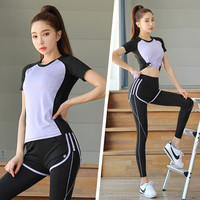 速干健身运动服套装女短袖专业晨跑步衣夏季薄款健身房瑜伽服2022