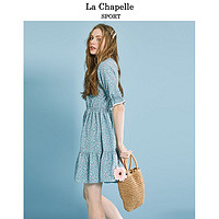 La Chapelle SPORT夏季新款女式甜美娃娃领泡泡袖荷叶边碎花连衣裙