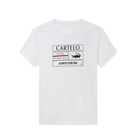 CARTELO 卡帝乐鳄鱼 男士圆领短袖T恤 C11107-2OHONG