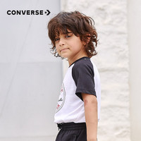 Converse 匡威儿童装男童短袖t恤夏季新款纯棉打底衫中小童潮牌休闲背心运动小女孩半袖套头上衣 正黑色-(圆标经典) 98-104cm(4) 正黑色(黑白圆标) 150cm/(M)