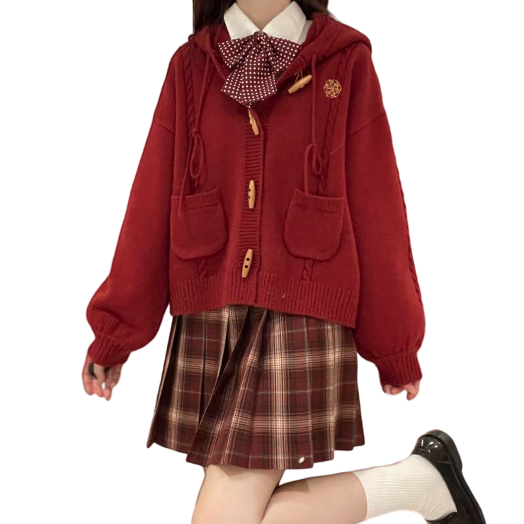 春日制服部 相思意 JK制服 女士针织开衫 红色 S