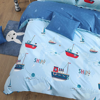 水星儿童 小海船 儿童房卡通全棉三件套 床单款 0.6m