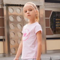 Converse 匡威儿童装男童短袖t恤夏季新款纯棉打底衫中小童潮牌休闲背心运动小女孩半袖套头上衣 正黑色-(圆标经典) 98-104cm(4) 樱花粉-(女) 116-122cm(7)