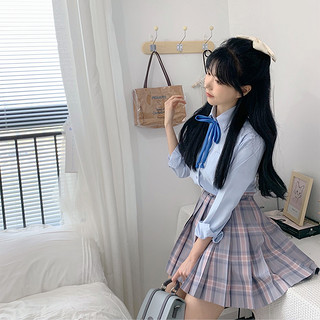 心脏地震 JK制服 西式制服 女士长袖衬衫 蓝色 S