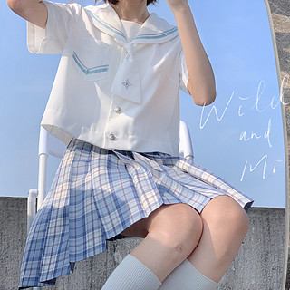 心脏地震 雾桉高 JK制服 女士格裙 蓝白 39cm S