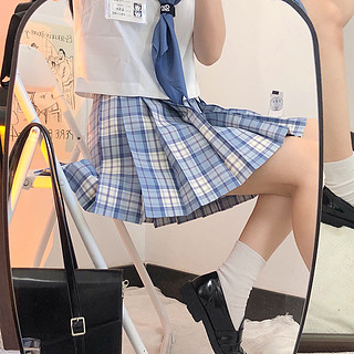 心脏地震 雾桉高 JK制服 女士格裙 蓝白 39cm S