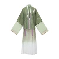 CHIXIA 池夏 改良 宋制汉服 情书系列 庭芜绿 女士对襟短衫褙子百迭裙腰佩吊带 S11125 绿色 M
