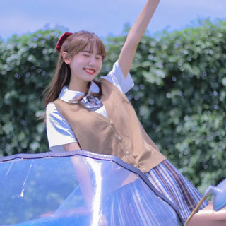 喵鹿森屿 纪州茶 JK制服 女士马甲 茶色 M