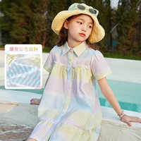 女童裙子2022夏季新款女童连衣裙温柔撞色衬衫式POLO衫 110 彩条