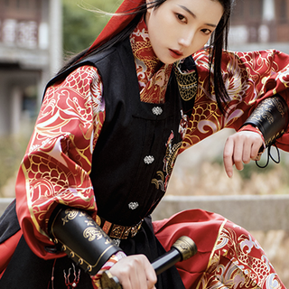 如夢霓裳 明制汉服 水龙吟 男女款方领罩甲 黑色 165