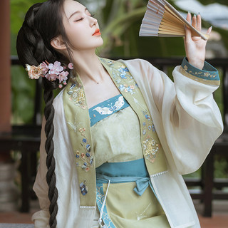 钟灵记 改良 宋制汉服 渺渺 女士宋抹 ZLJ885 秋香绿 M