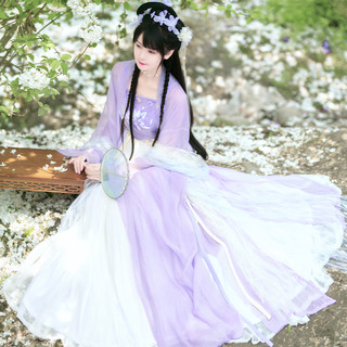 如夢霓裳 唐制汉服 水芸 女士直领大袖衫 紫色 170