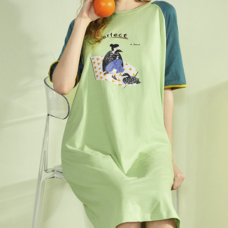JEANSWEST 真维斯 女士纯棉睡裙 JA-12-92A014HY 牛油果绿 L