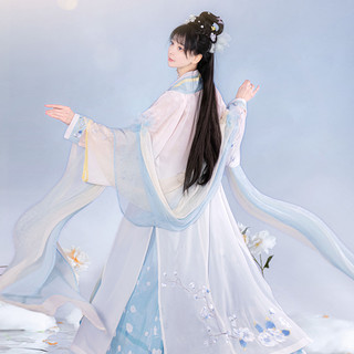 如夢霓裳 宋制汉服 静月 女士一片式齐腰下裙 蓝色 170
