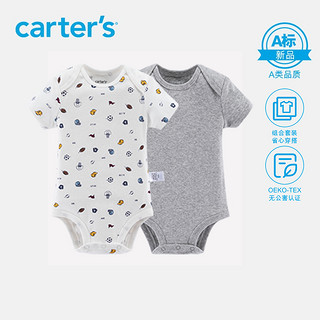 Carter's婴儿两件装连体衣男女宝宝三角爬服小童包屁短袖连体衣 灰+蓝球 73/12M