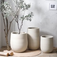御三泥北欧侘寂简约花盆粗陶陶瓷陶盆现代绿植盆客厅插花摆件花瓶
