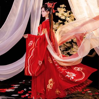 如夢霓裳 唐制汉服 蝶恋花 女士诃子裙 红色 165