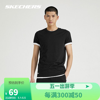 Skechers斯凯奇男士圆领t恤半袖男运动衣 纯棉夏季短袖t恤L220M157 0018碳黑 S