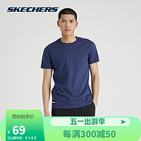 Skechers斯凯奇男士圆领t恤半袖男运动衣 纯棉夏季短袖t恤L220M157 0018碳黑 S L220M157-007D中世纪蓝 S