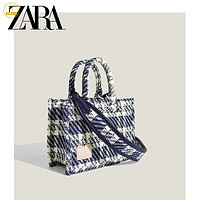 zara 女包水桶包2022新款小众设计格子布托特包手提小包单肩斜挎包 格子蓝