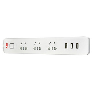 ABB AF607 多孔位插排 三位五孔+3USB 白色