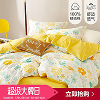 全棉亲肤春夏款印花套件纯棉床单被套三/四件套四季可用床上用品 1.8/2.0米床(被套适用220*240cm被芯) 芙兰朵露