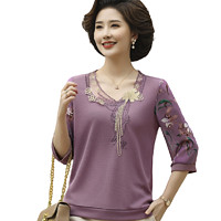福玛玛 女士中老年七分袖T恤 1122010051600 紫色 XL