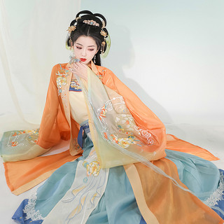 LIU YAN XI LING 流烟昔泠 宋制汉服 花间酒 女士直领大袖衫 LQYYQ51 赤橙色 L