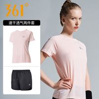 361°跑步套装女夏季运动健身套装361度透气舒适休闲短袖t恤短裤